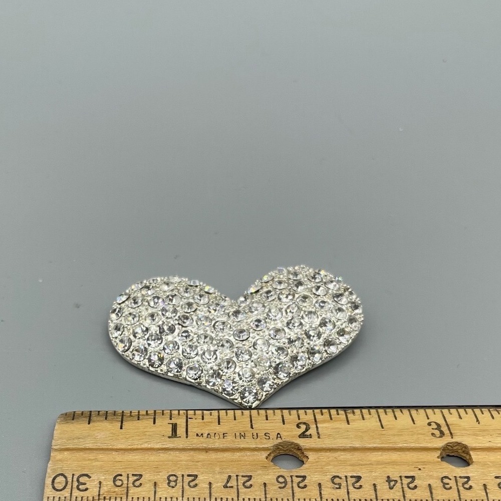 RMN Roman Vintage Silver Tone Pave Rhinestone Heart Brooch Pin Clear Crystal - Picture 2 of 4
